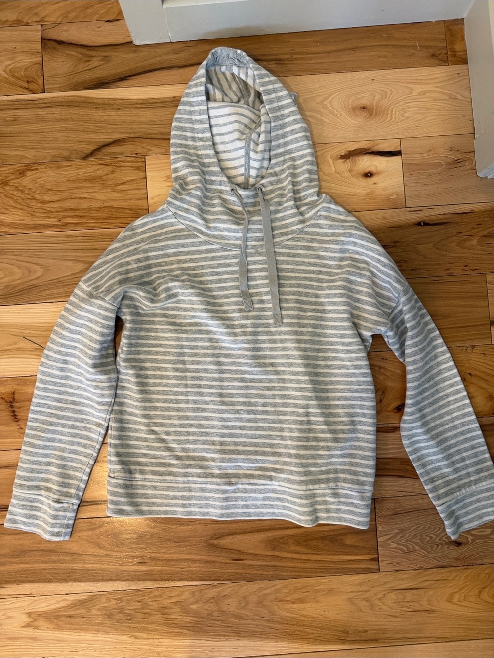 a new day Striped Hooded Pullover in Gray & White